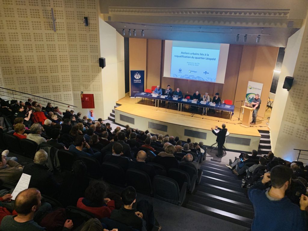 Restitution publique des recommandations de l'atelier du quartier Léopold à Namur, en auditorium